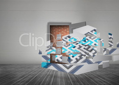 Composite image of maze and arrow on abstract screen