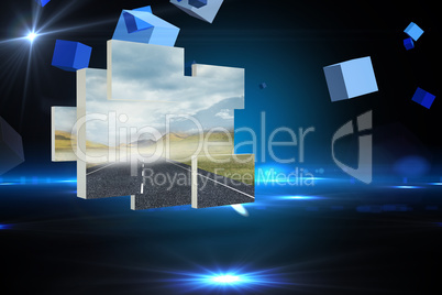 Composite image of open road on abstract screen