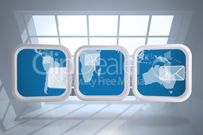 Composite image of world map and email on abstract screen