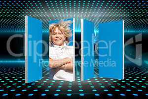 Composite image of blonde boy on abstract screen