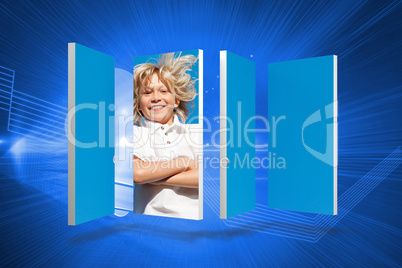 Composite image of blonde boy on abstract screen