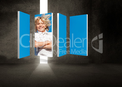 Composite image of blonde boy on abstract screen