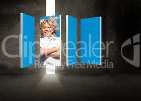 Composite image of blonde boy on abstract screen