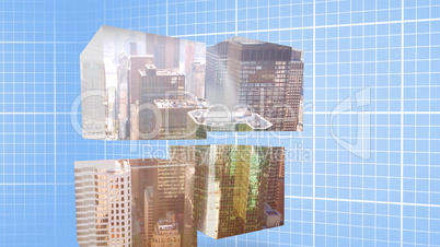 Composite image of cityscape on abstract screen