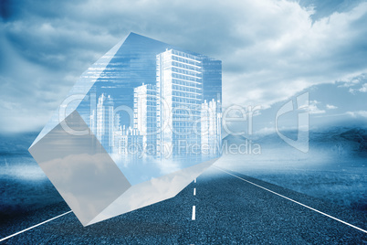 Composite image of digital city on abstract screen