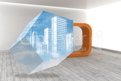 Composite image of digital city on abstract screen