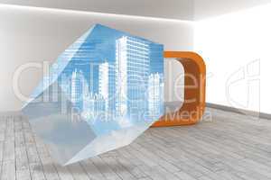 Composite image of digital city on abstract screen