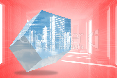 Composite image of digital city on abstract screen