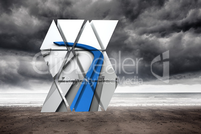 Composite image of blue arrow on abstract screen
