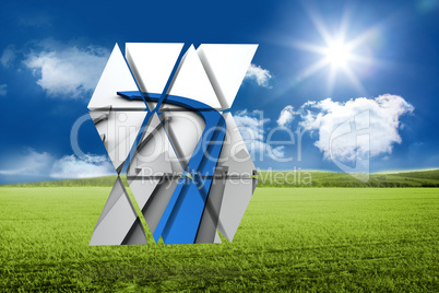 Composite image of blue arrow on abstract screen