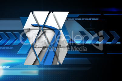 Composite image of blue arrow on abstract screen