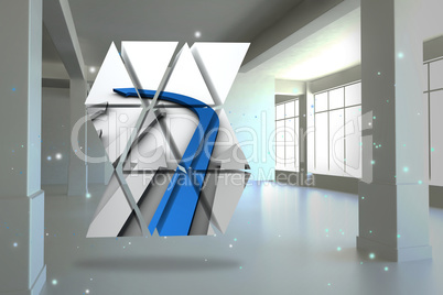 Composite image of blue arrow on abstract screen