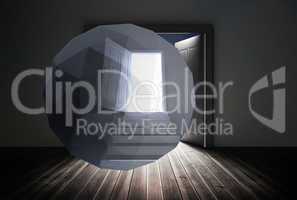 Composite image of open door on abstract screen