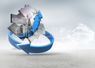 Composite image of blue arrow on abstract screen