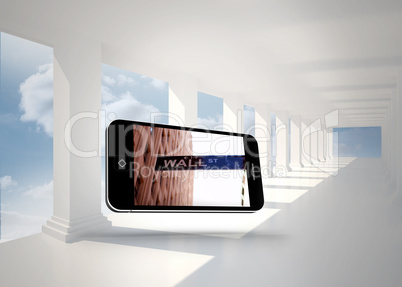 Composite image of wall street on smartphone screen