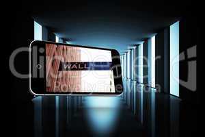 Composite image of wall street on smartphone screen