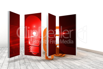 Composite image of red light bulb graphic on abstract screen