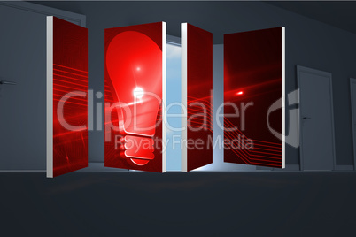 Composite image of red light bulb graphic on abstract screen