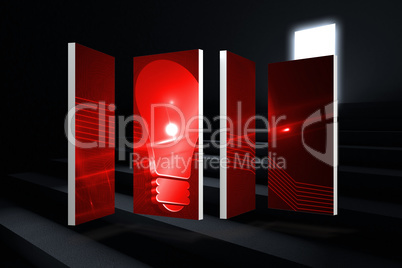 Composite image of red light bulb graphic on abstract screen