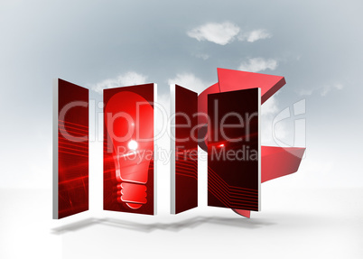 Composite image of red light bulb graphic on abstract screen