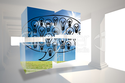 Composite image of light bulbs in speech bubble on abstract scre