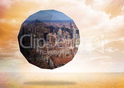 Composite image of cityscape on abstract screen