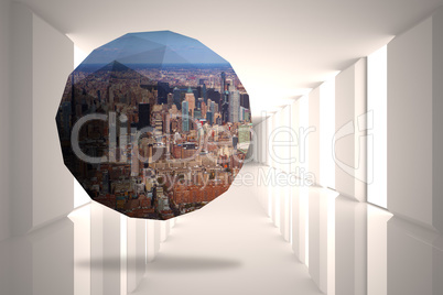 Composite image of cityscape on abstract screen