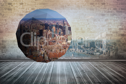 Composite image of cityscape on abstract screen