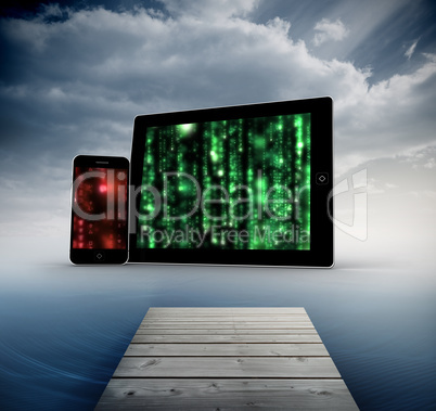 Composite image of matrix on tablet and smartphone screens