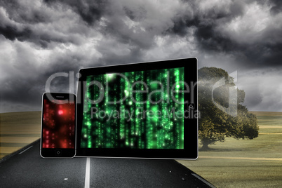 Composite image of matrix on tablet and smartphone screens