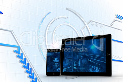 Composite image of interface on tablet and smartphone screens