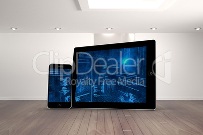 Composite image of interface on tablet and smartphone screens