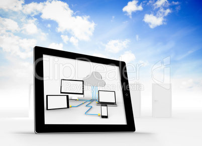 Composite image of cloud computing graphic on tablet screen Composite image of cloud computing graphic on tablet screen