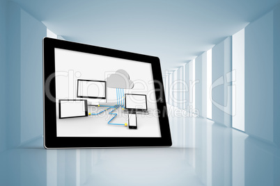 Composite image of cloud computing graphic on tablet screen