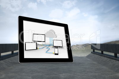 Composite image of cloud computing graphic on tablet screen