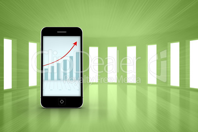 Composite image of arrows and barchart on smartphone screen