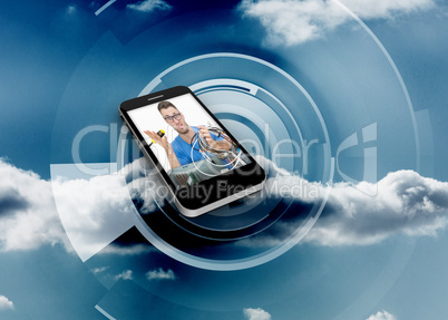 Composite image of it technician on smartphone screen
