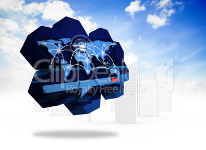 Composite image of global connections on abstract screen