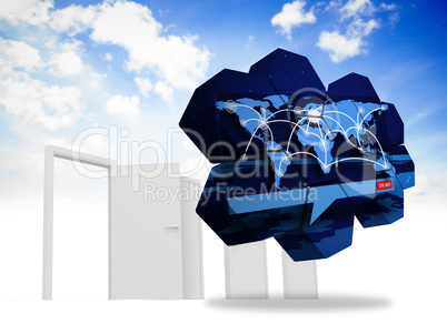 Composite image of global connections on abstract screen