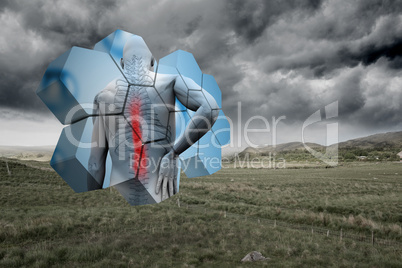 Composite image of back injury diagram on abstract screen