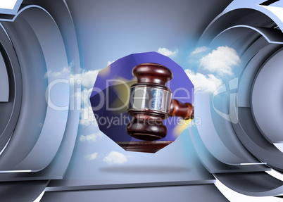 Composite image of hammer and gavel on abstract screen