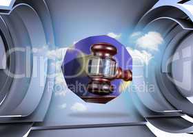 Composite image of hammer and gavel on abstract screen