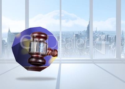 Composite image of hammer and gavel on abstract screen