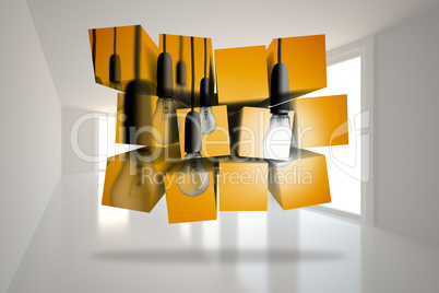 Composite image of light bulbs on abstract screen