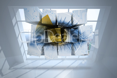 Composite image of eye on abstract screen