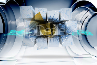 Composite image of eye on abstract screen