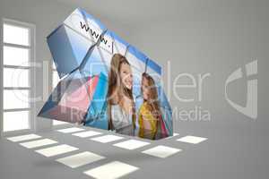 Composite image of girls shopping on abstract screen