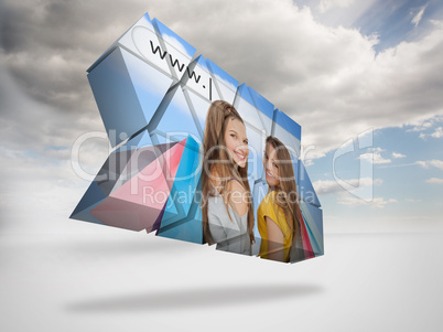 Composite image of girls shopping on abstract screen