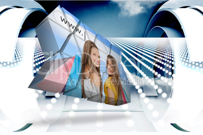 Composite image of girls shopping on abstract screen