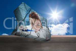 Composite image of scientist on abstract screen